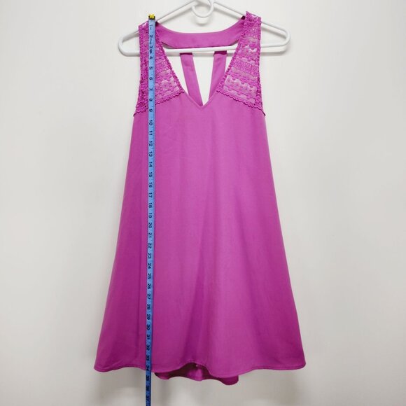 GB Mini Dress Womens Lace Yoke Sleeveless Medium Pink Polyester - Picture 5 of 12